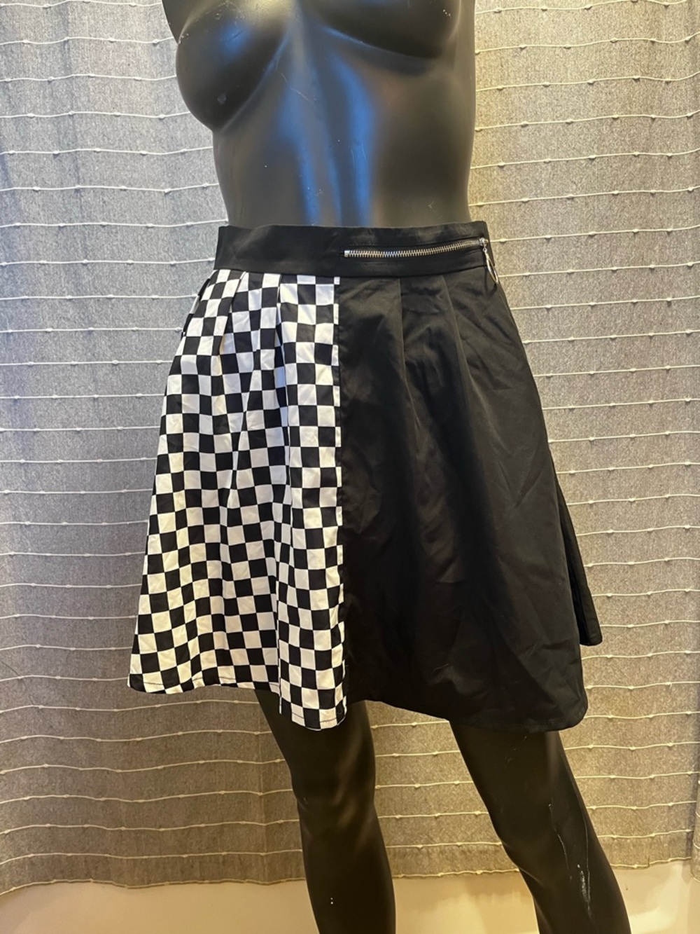 Split Checkered And Black Skirt